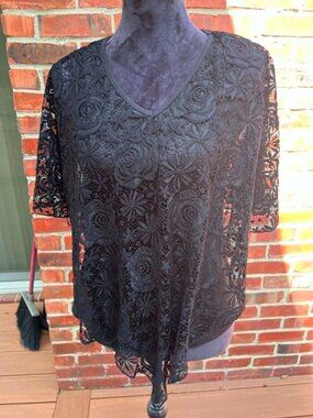 Black Floral Lace Shannon Ford New York Blouse Size M